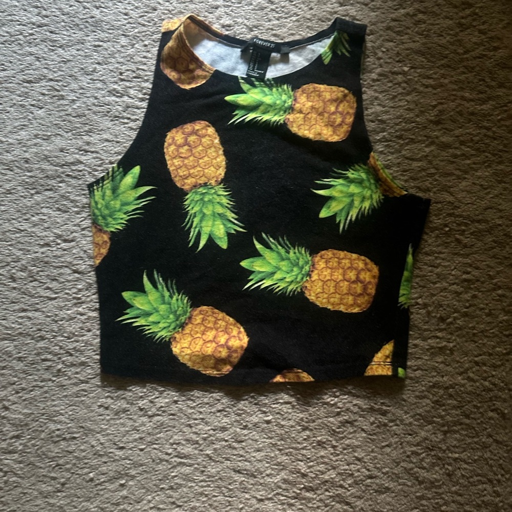Forever 21 pineapple print cropped halter top, size small